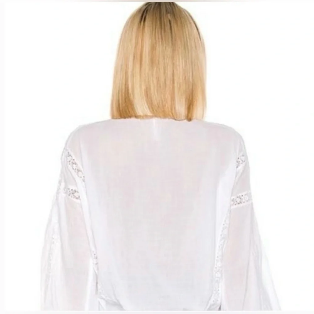 Free People Maria Maria White Embroidered Lace Boho Blouse Top Size M Excellent
